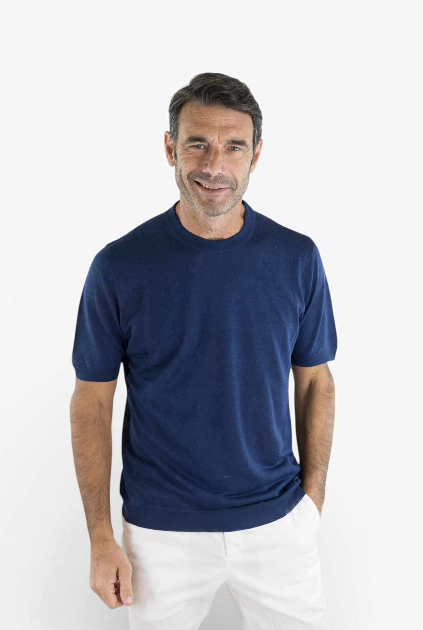 SVEVO PARMA Girocollo Seta Lino Maniche Corte Blu