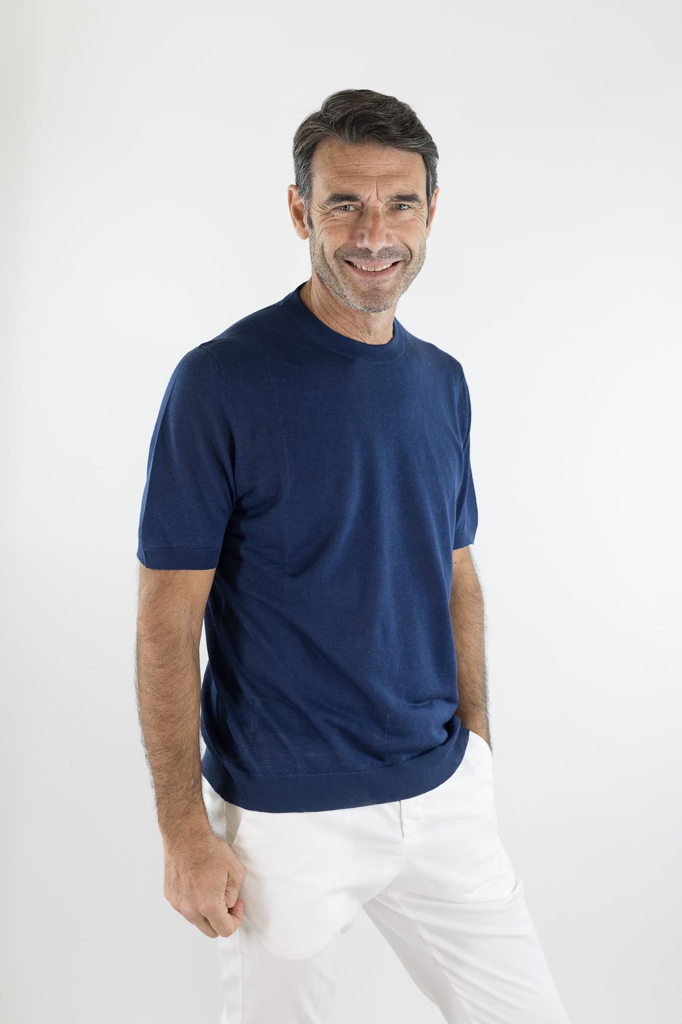 SVEVO PARMA Girocollo Seta Lino Maniche Corte Blu