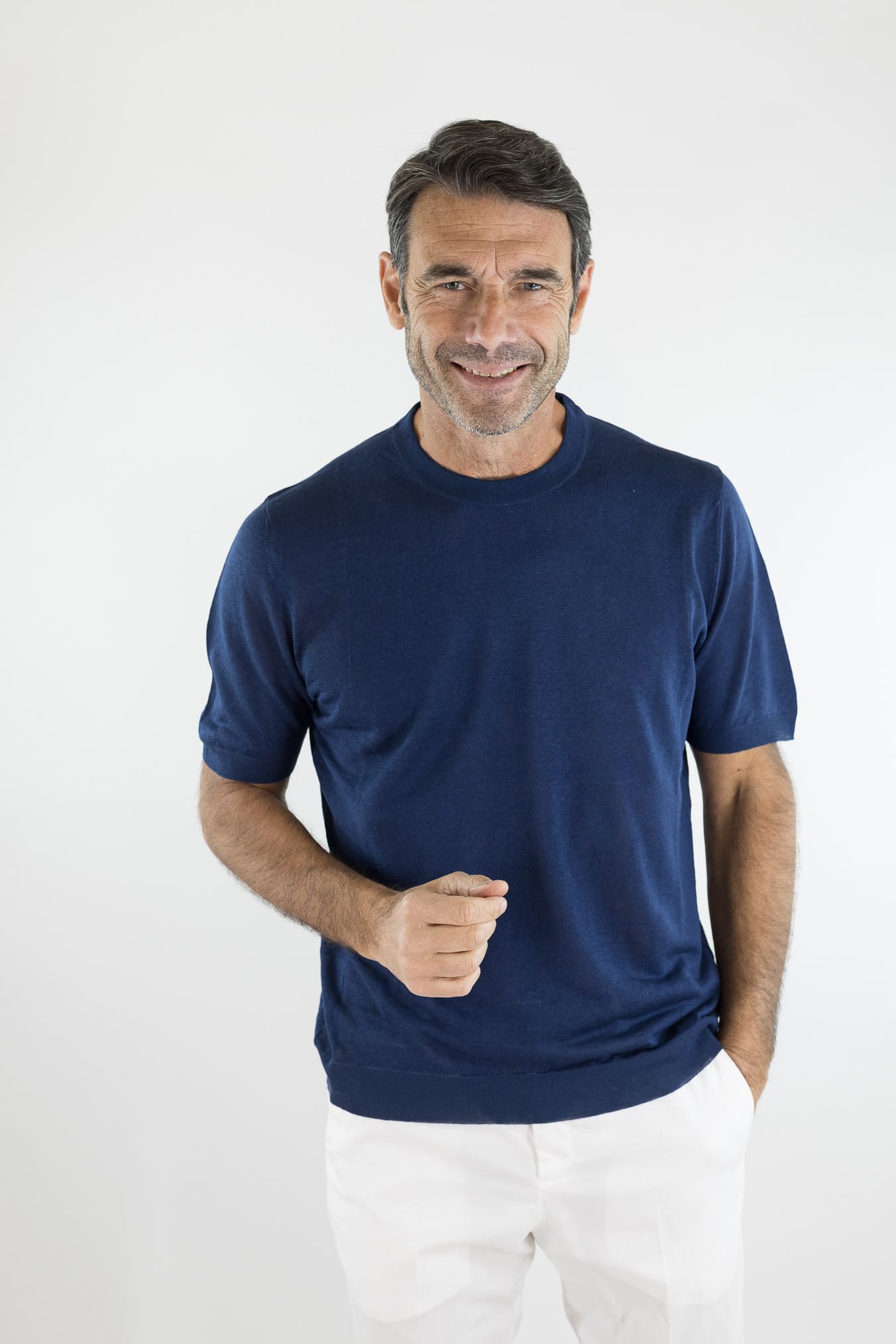 SVEVO PARMA Girocollo Seta Lino Maniche Corte Blu