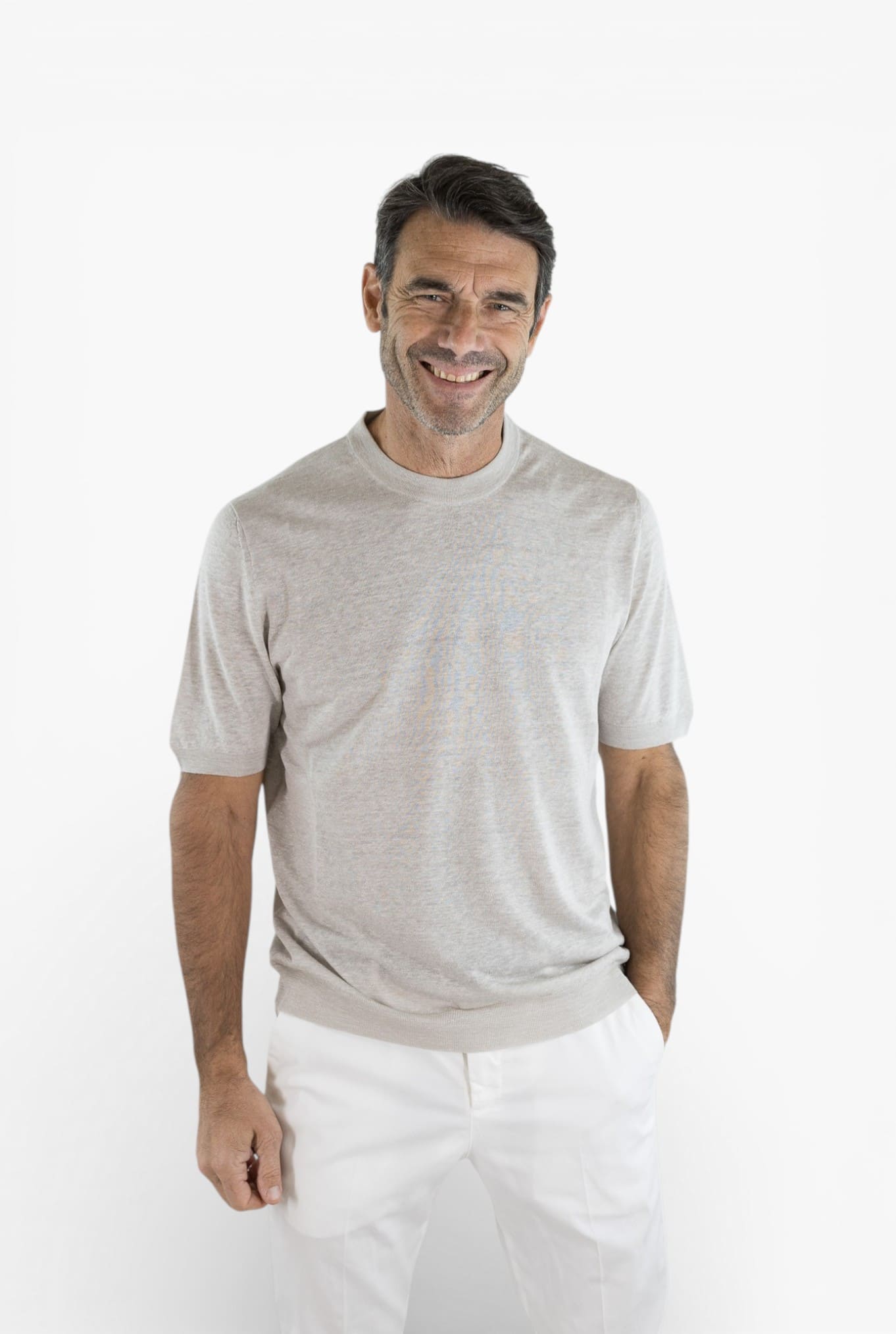 SVEVO PARMA Girocollo Seta Lino Maniche Corte Beige