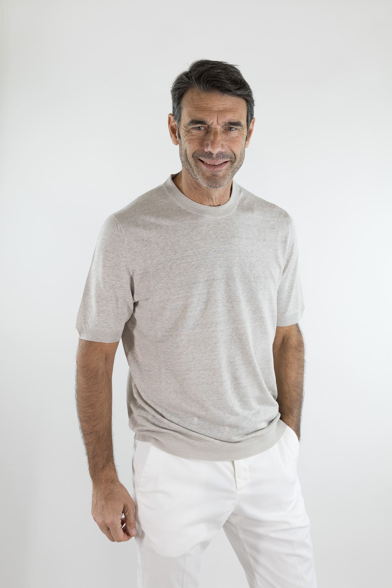 SVEVO PARMA Girocollo Seta Lino Maniche Corte Beige