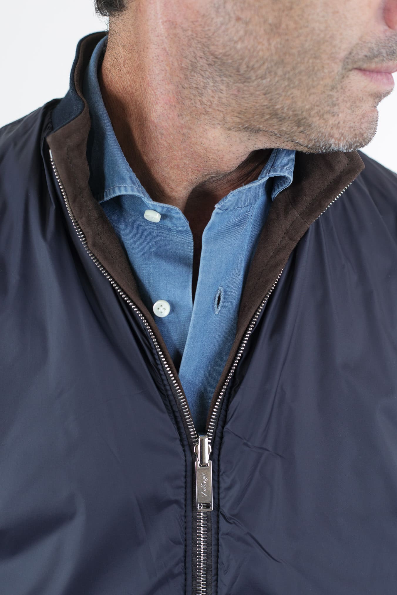 VOLFAGLI Gilet Reversibile Suede Marrone Nylon Blu