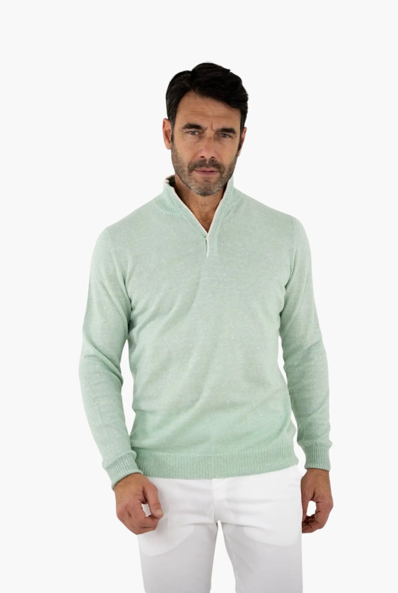Maglia in Cashmere e Lino Verde Mélange SETTEFILI CASHMERE