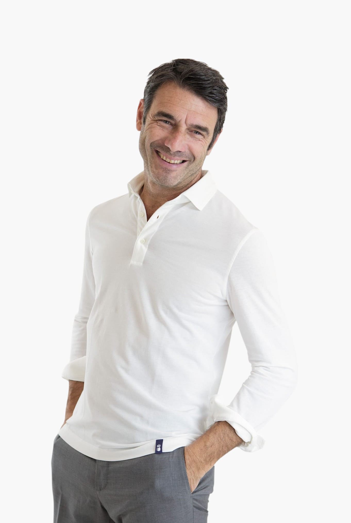 Polo ML Frosted Crepe Cotton Bianco DRUMOHR