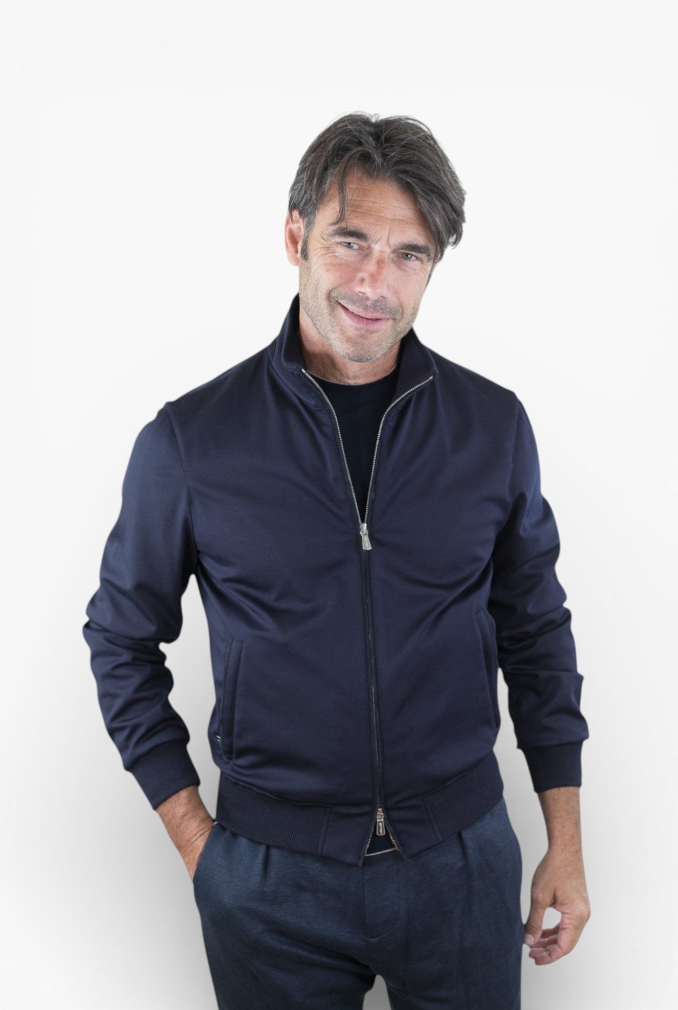 MANDELLI Giubbino Jersey Lana Blu Loro Piana