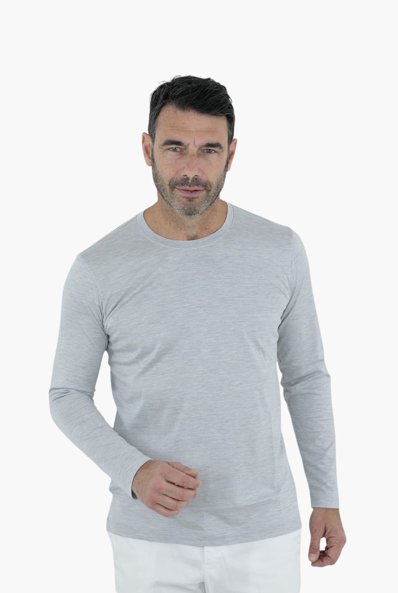 T-Shirt Manica Lunga Seta Cotone Grigia Chiara PESCAROLO