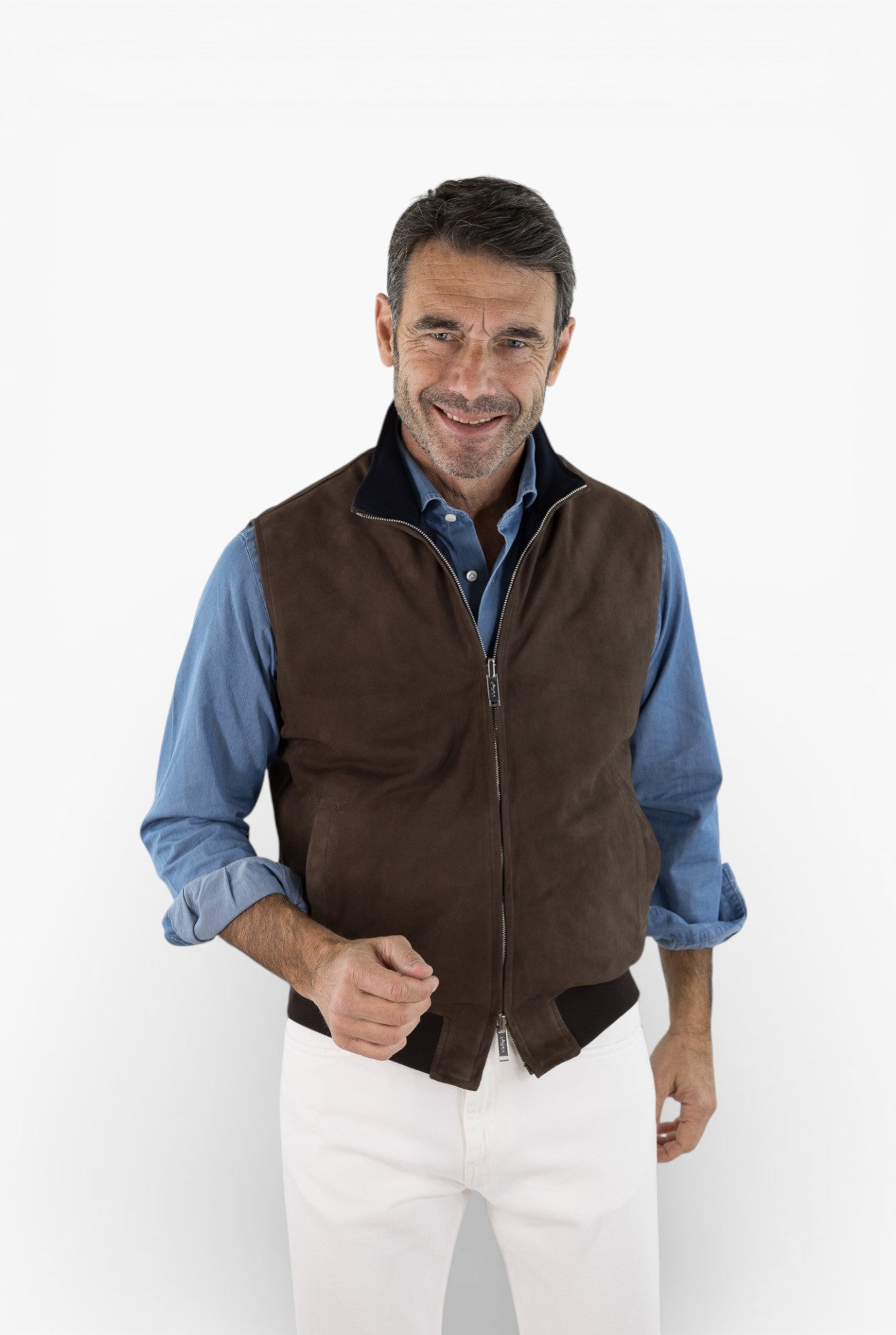 Gilet Reversibile Suede Nylon Moro/Blu - Guarino Store