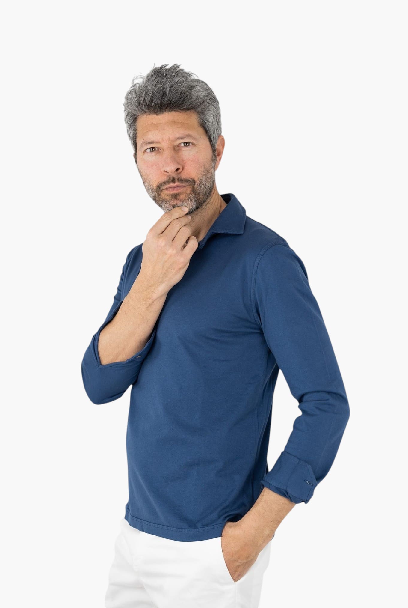 FEDELI Polo Maniche Lunghe mod. Zero Cotone Blu FEDELI