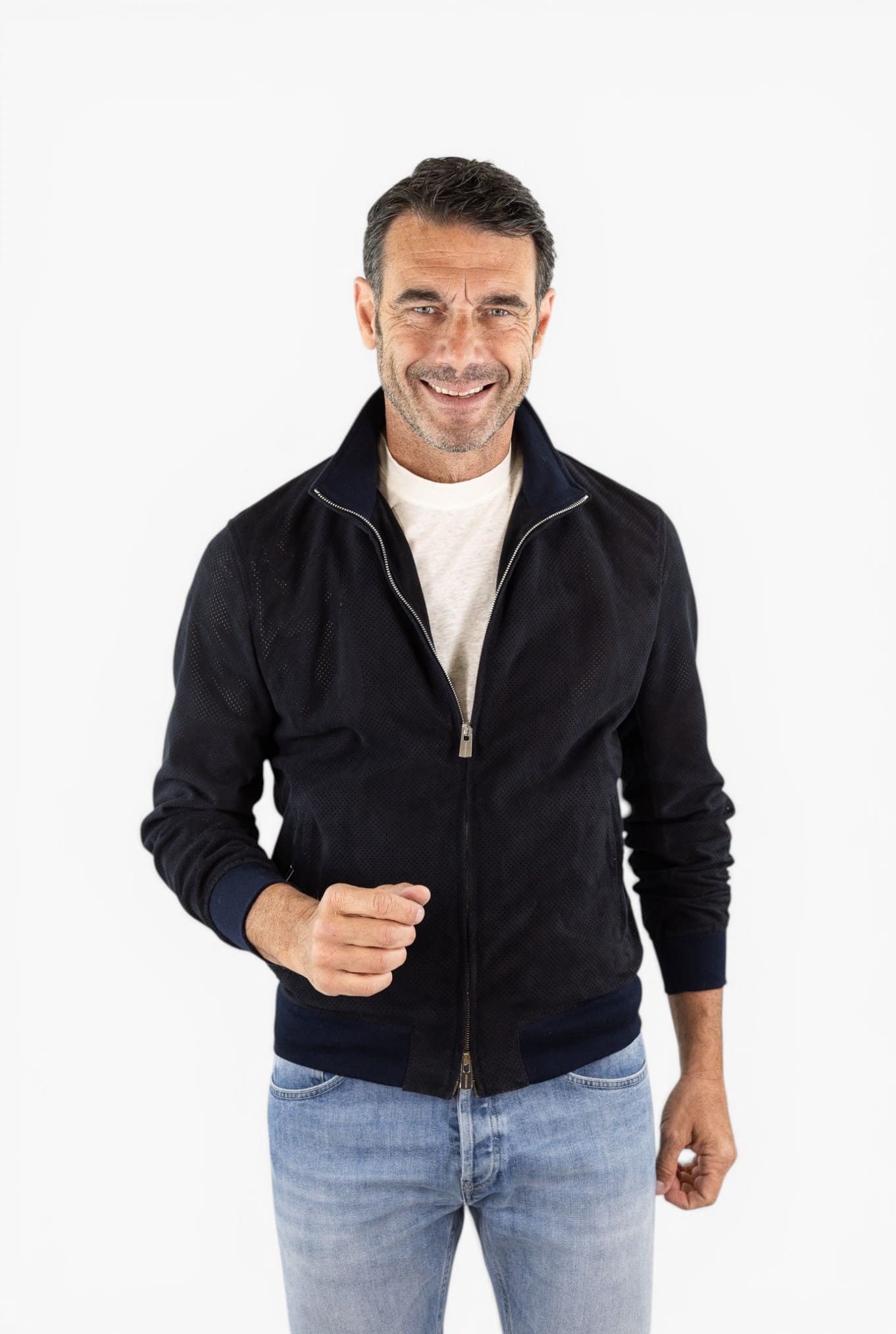 Giubbino Microforato in Suede Blu Scuro CONTRASTWAY
