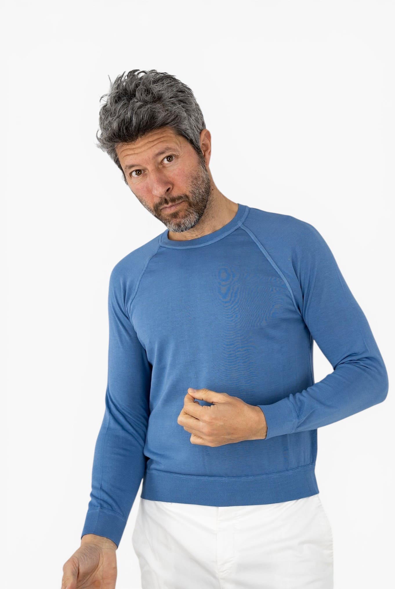 Maglia Girocollo Taglio Felpa Azzurra - Guarino Store