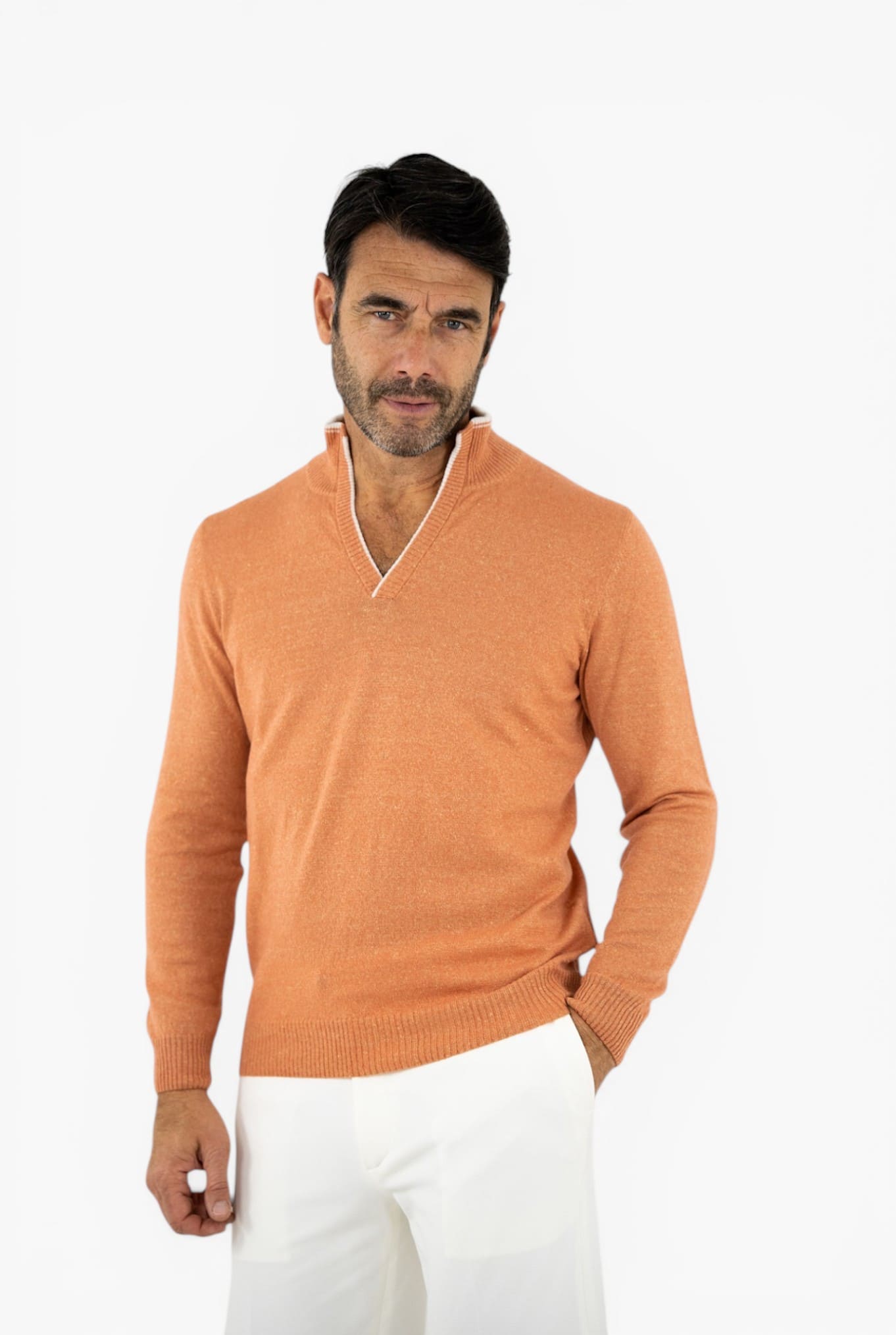 Maglia in Cashmere e Lino Arancio - Guarino Store