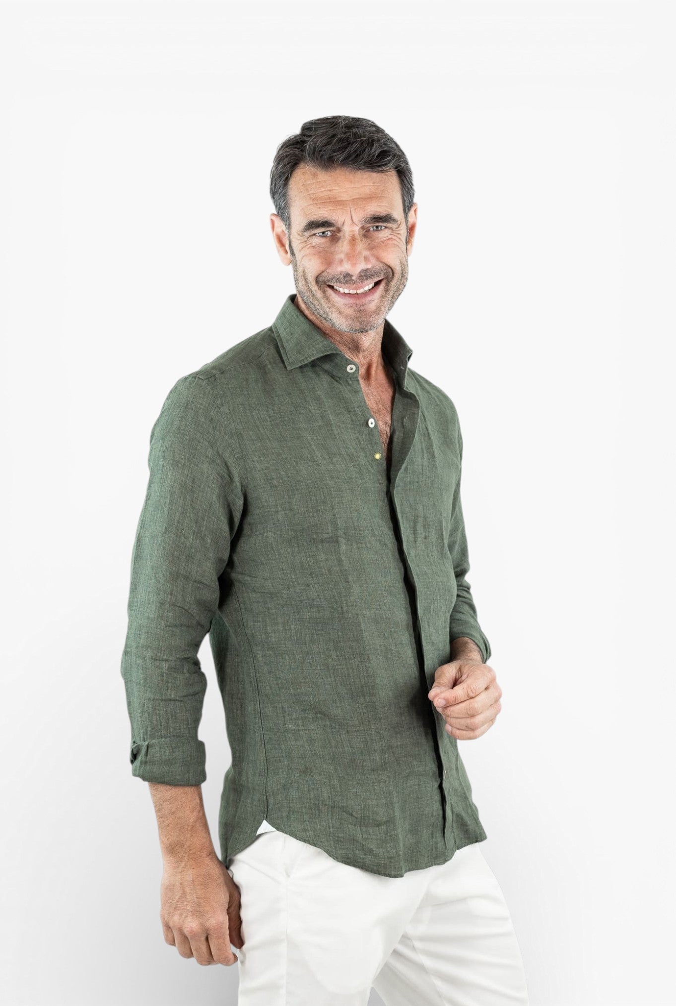 GIANNETTO PORTOFINO Camicia Lino Verde COMFORT FIT