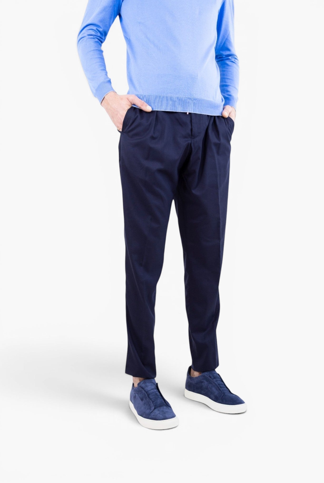 Pantaloni "Chiaia" Superlight Lana Seta Blu PESCAROLO