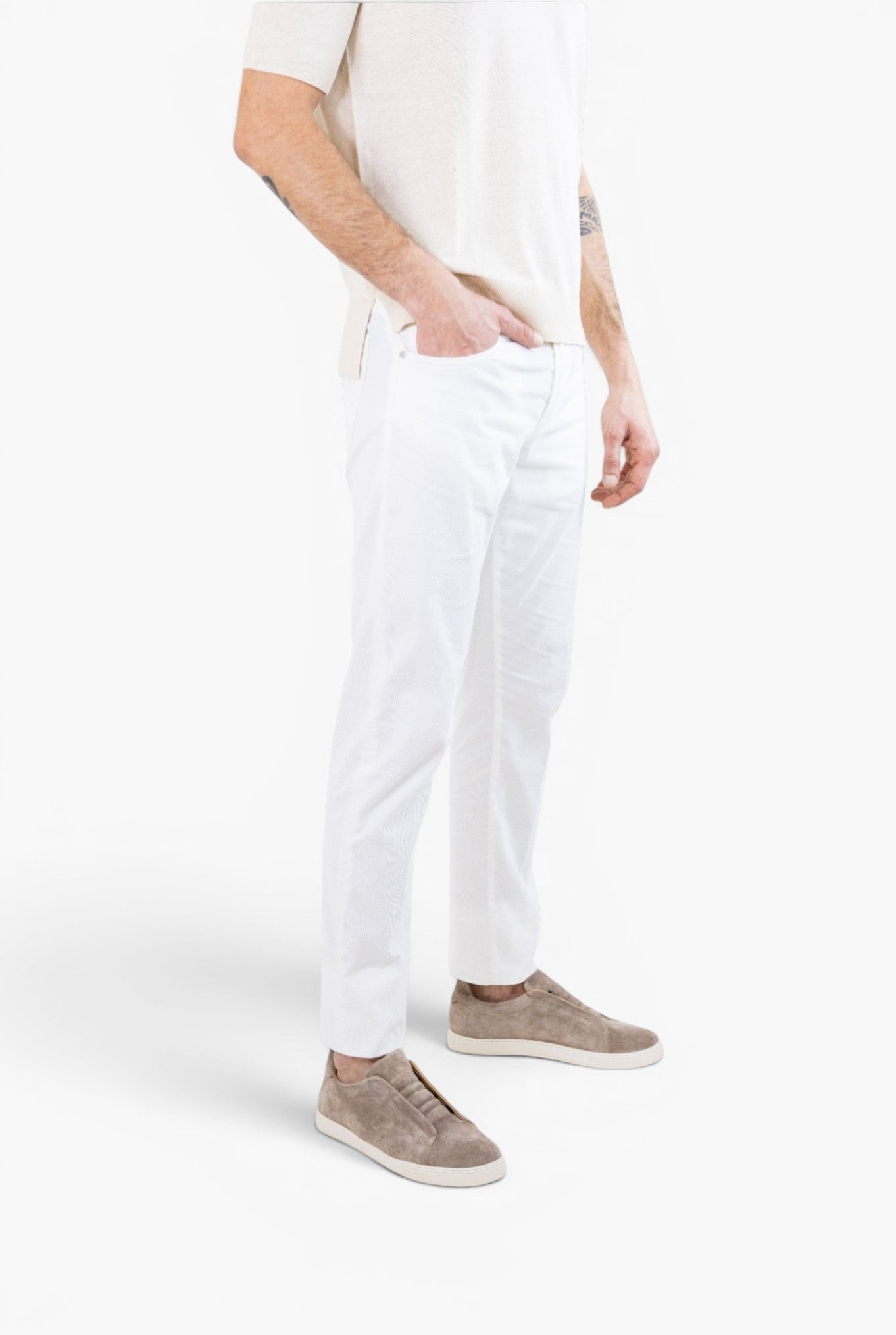 Pantaloni Velluto Millerighe Superlight 5 Tasche Bianco PESCAROLO