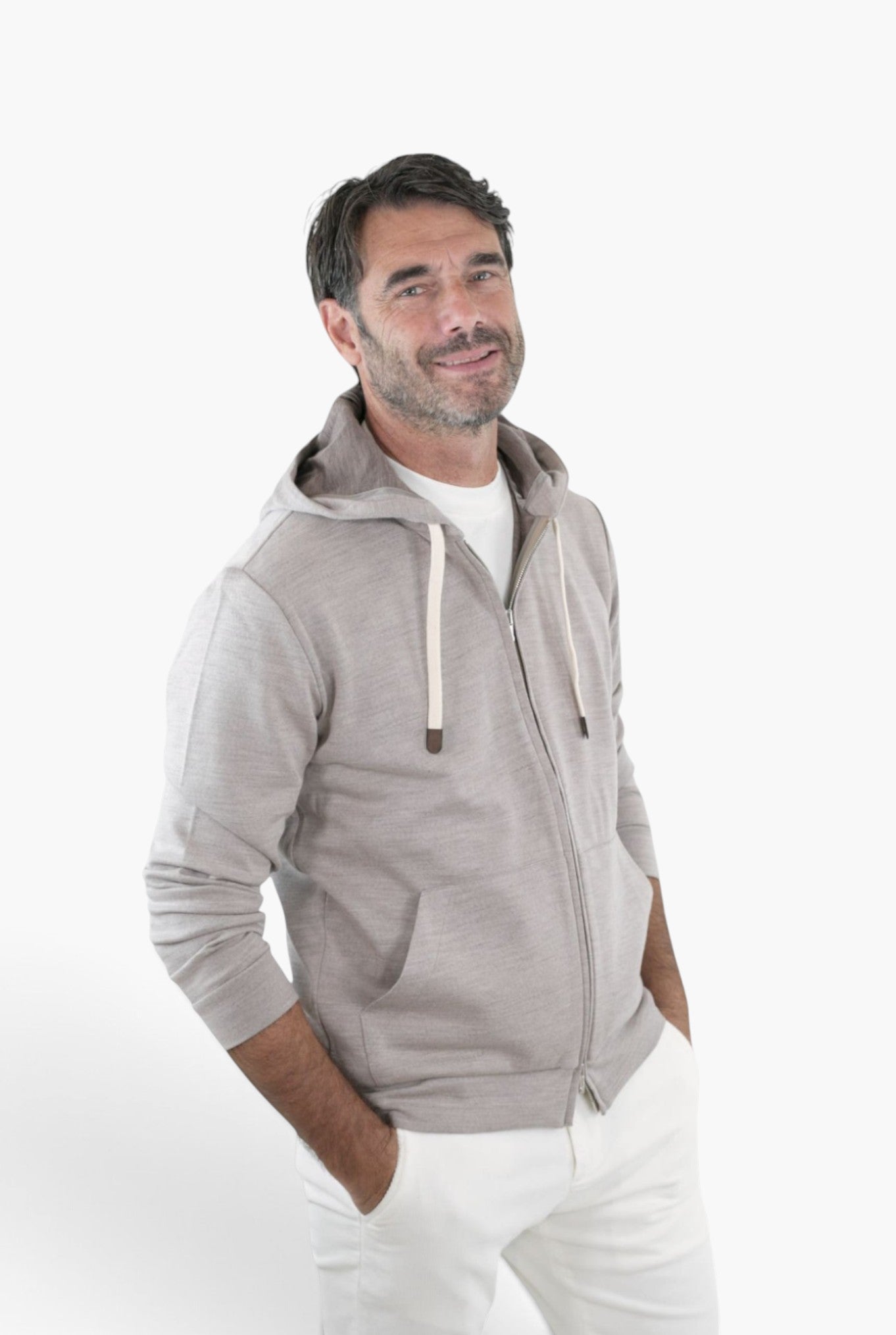 PESCAROLO Felpa Cappuccio "Mike" in Jersey Lana Beige PESCAROLO
