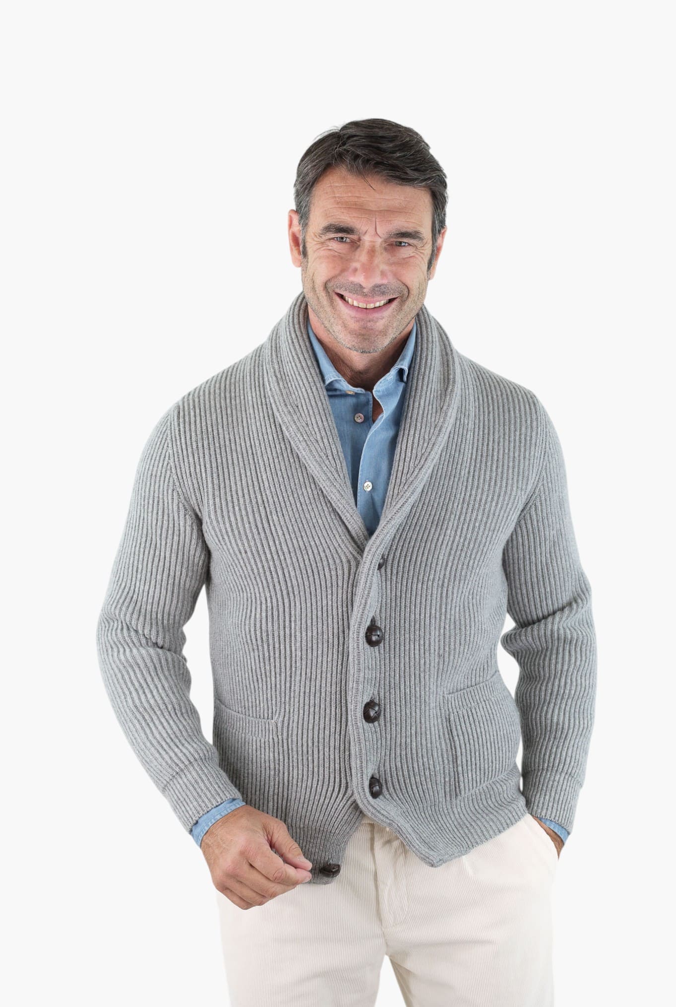 Cardigan Lana e Cashmere Grigio Chiaro