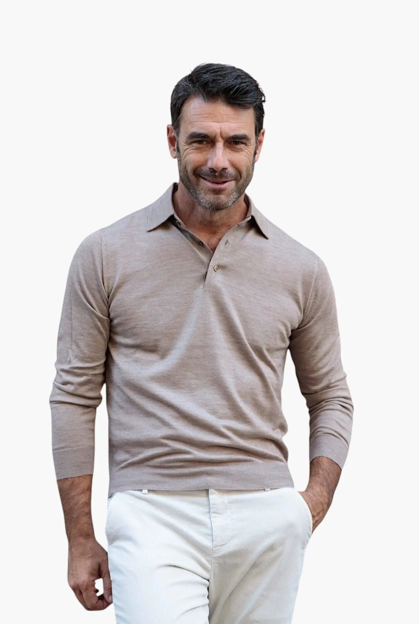 Polo Cashmere e Seta Manica Lunga Beige GUARINO