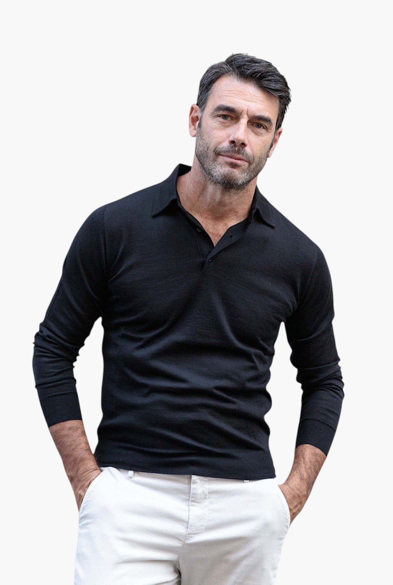 Polo Cashmere e Seta Manica Lunga Nera