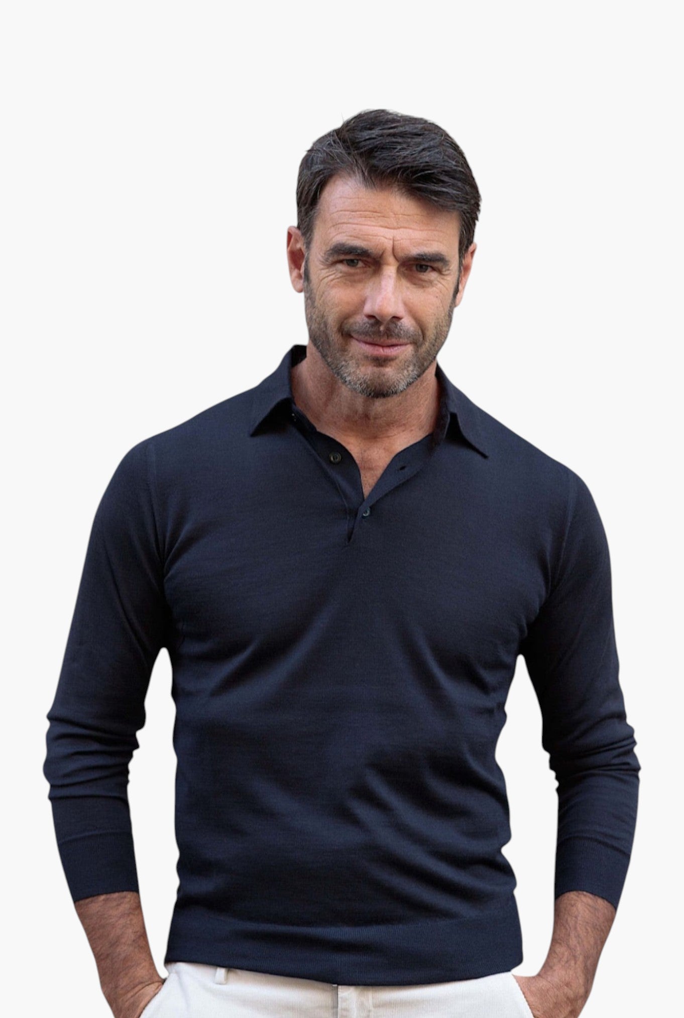 Polo Cashmere e Seta Manica Lunga Blu Navy