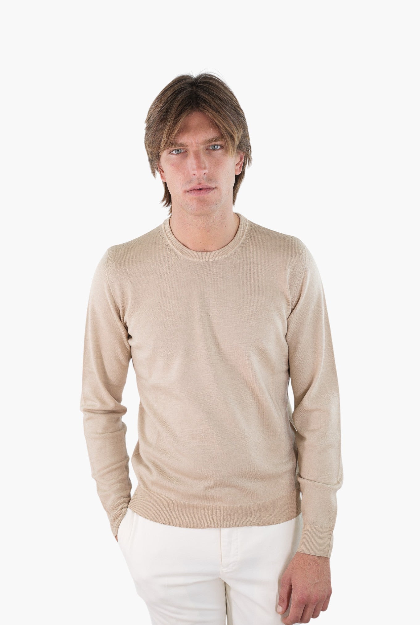 DRUMOHR Maglia Girocollo Lana Merinos Extrafine Beige
