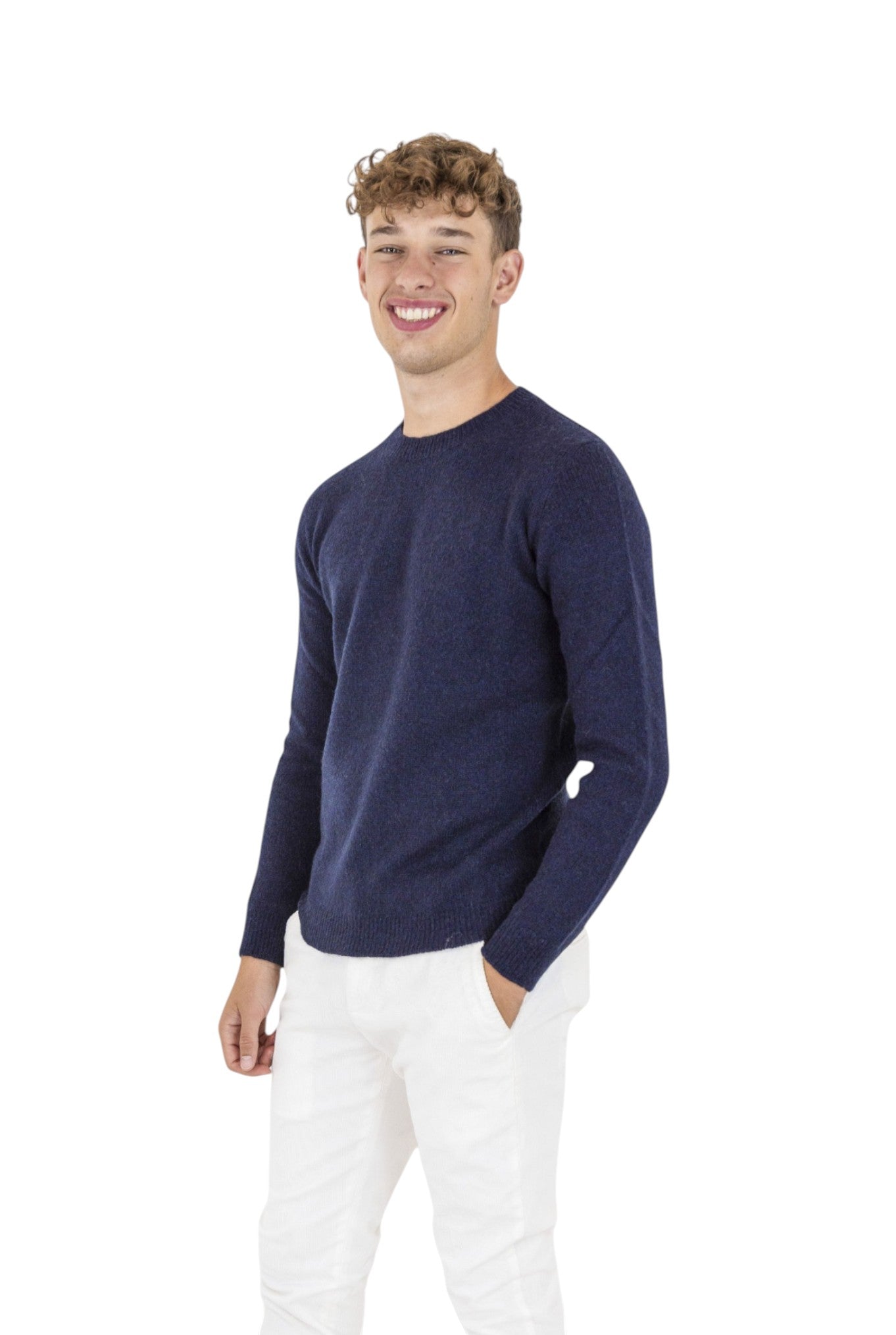 Girocollo Merino Baby Camel Blu Navy