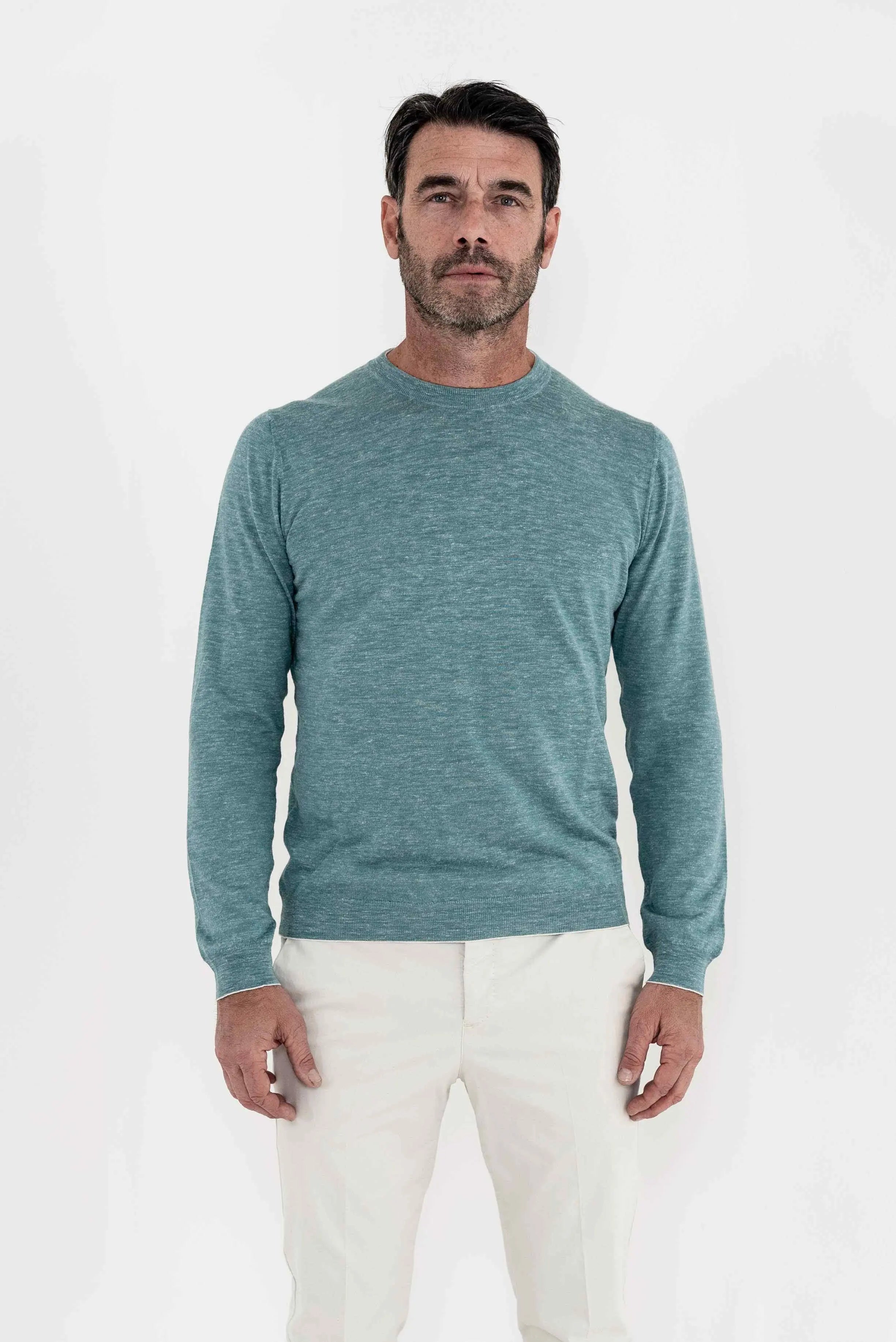 SVEVO PARMA Girocollo Seta e Lino Manica Lunga Verde Mélange - Guarino Store
