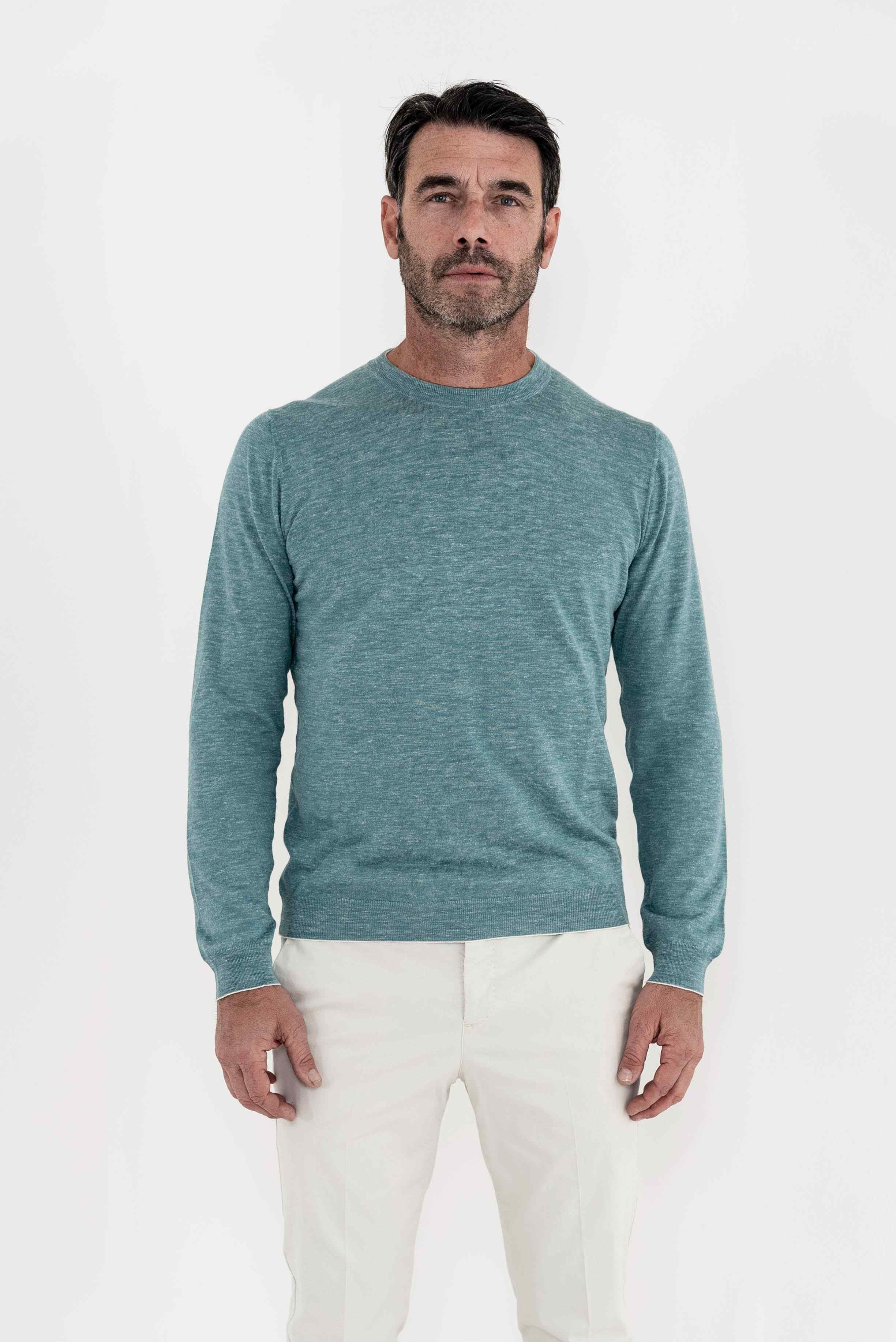 SVEVO PARMA Girocollo Seta e Lino Manica Lunga Verde Mélange - Guarino Store