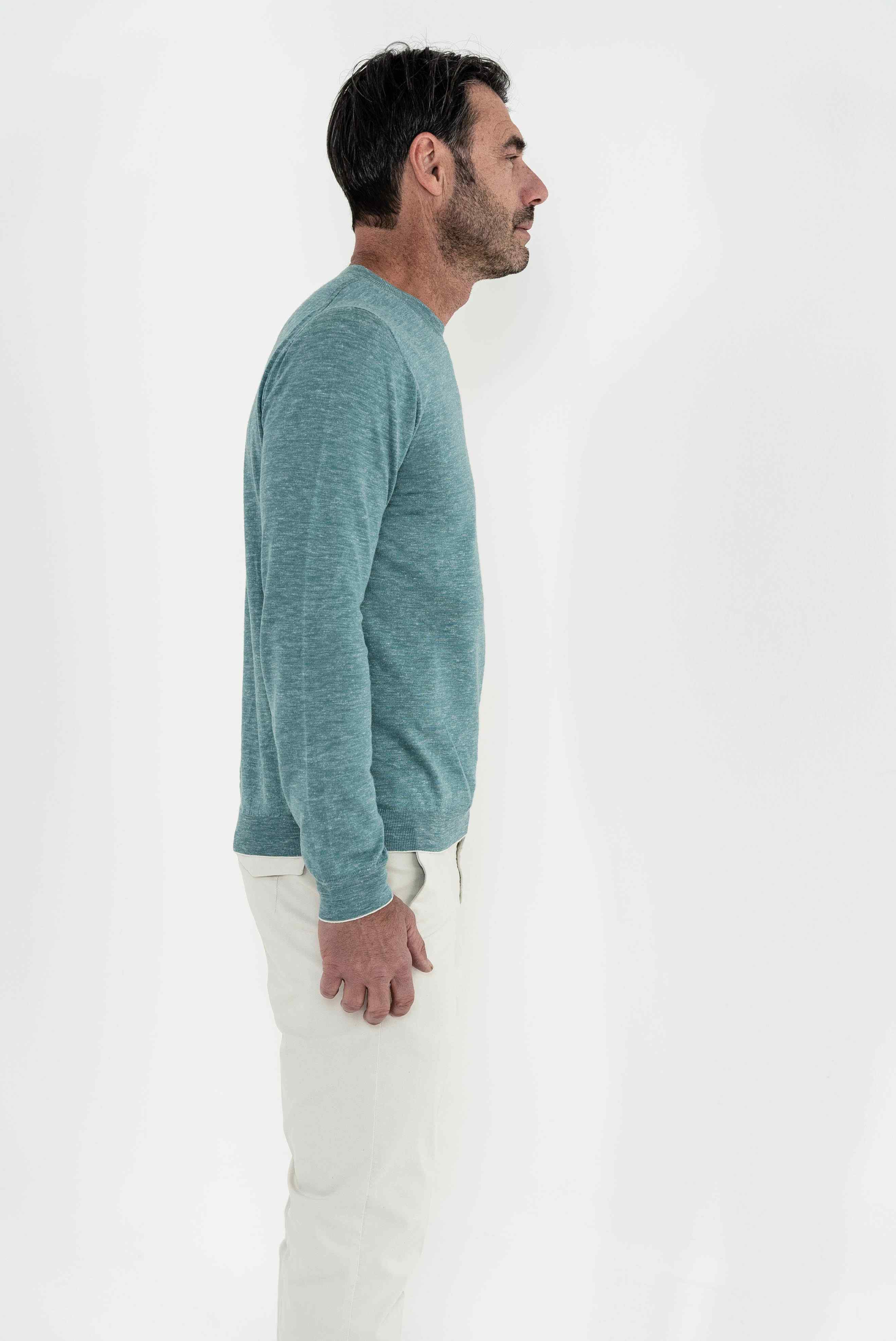SVEVO PARMA Girocollo Seta e Lino Manica Lunga Verde Mélange - Guarino Store