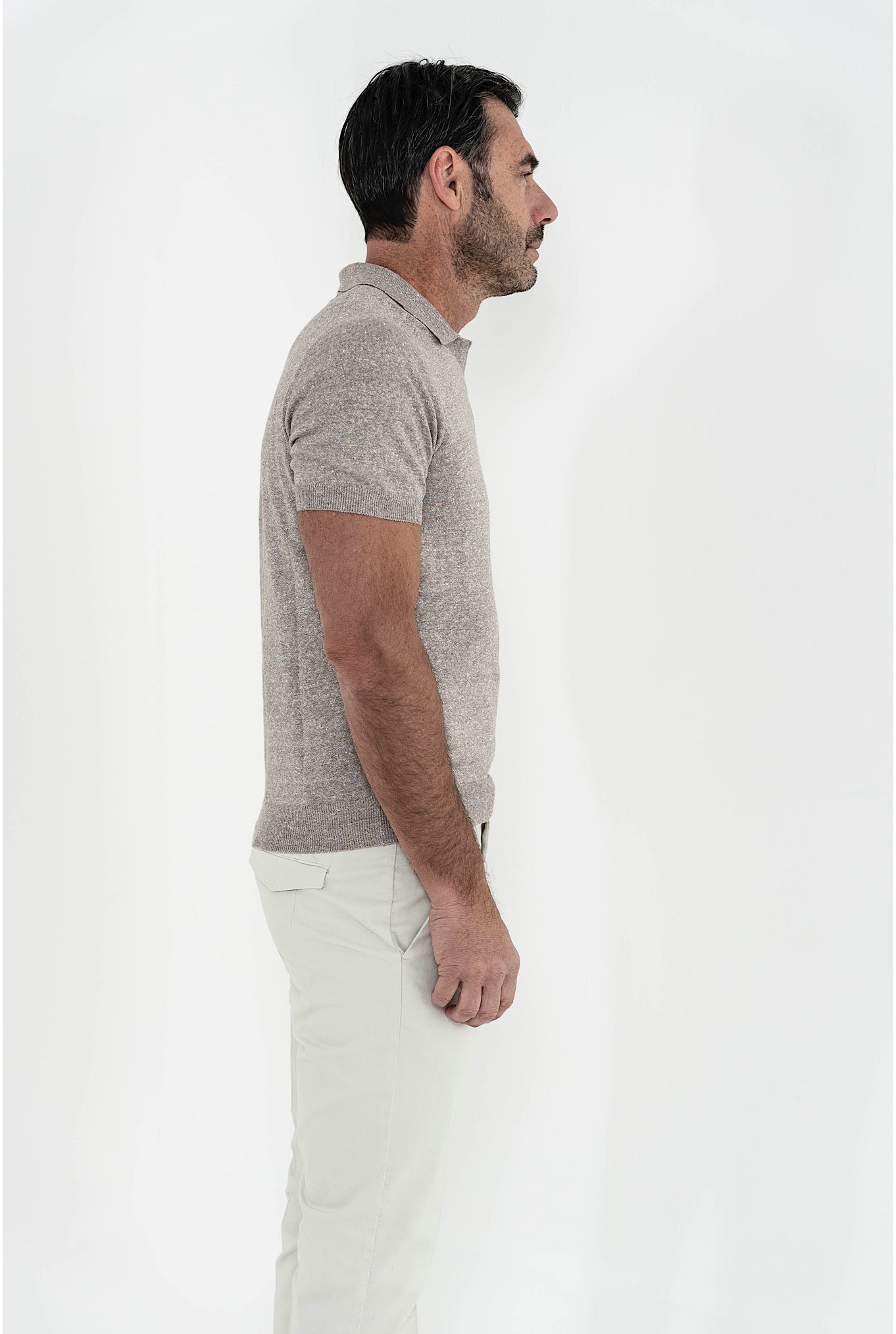 BARBA Polo Manica Corta Tortora Mélange - Guarino Store