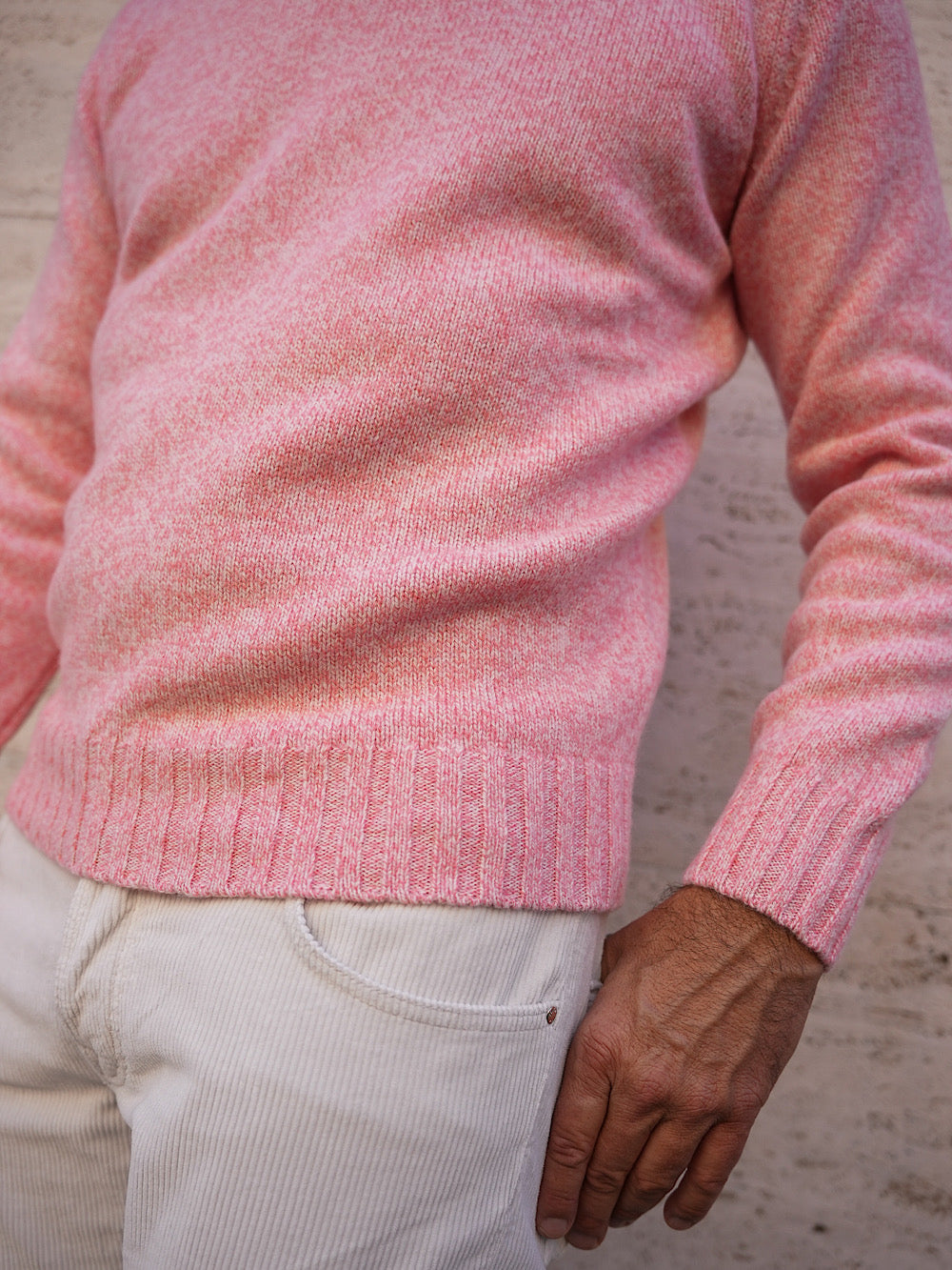 Girocollo Lana Cashmere rosa mélange - Guarino Store