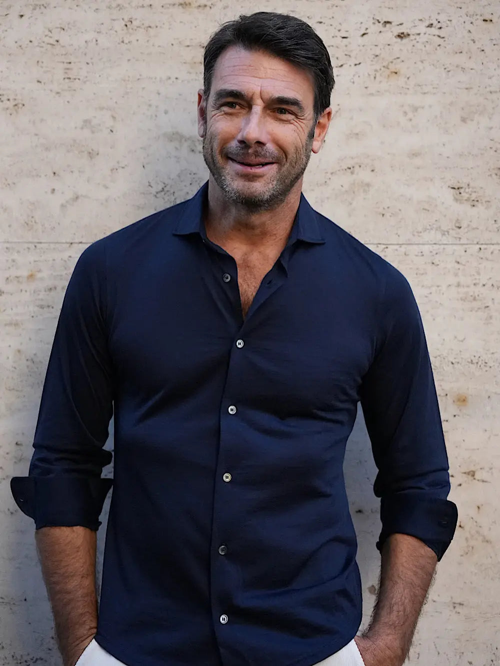Fedeli Camicia Thomas in Jersey di Lana Blu - Guarino Store