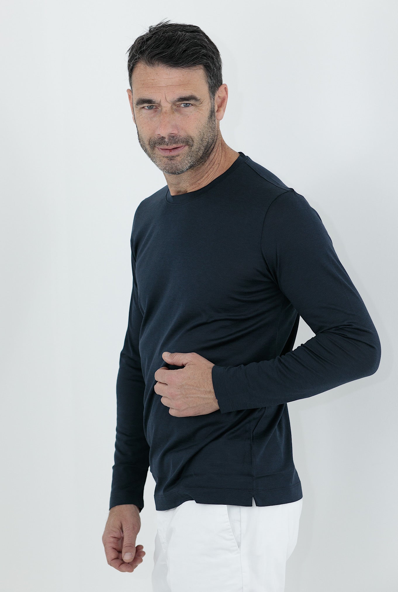 MARCO PESCAROLO T-Shirt Manica Lunga Seta Cotone Blu - Guarino Store