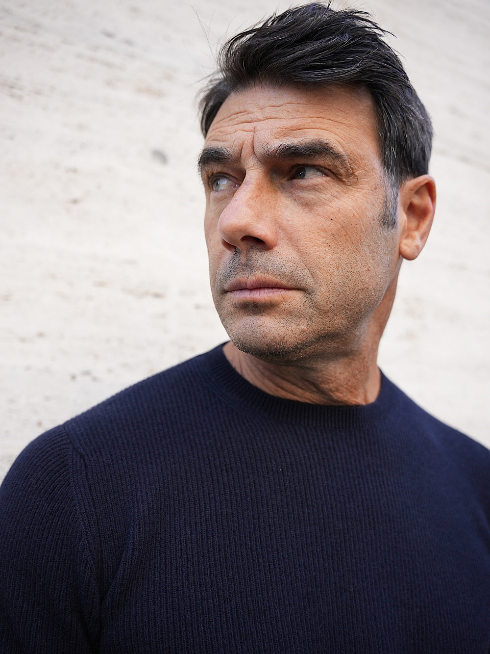 Girocollo Cashmere a Costa Inglese blu navy - Guarino Store