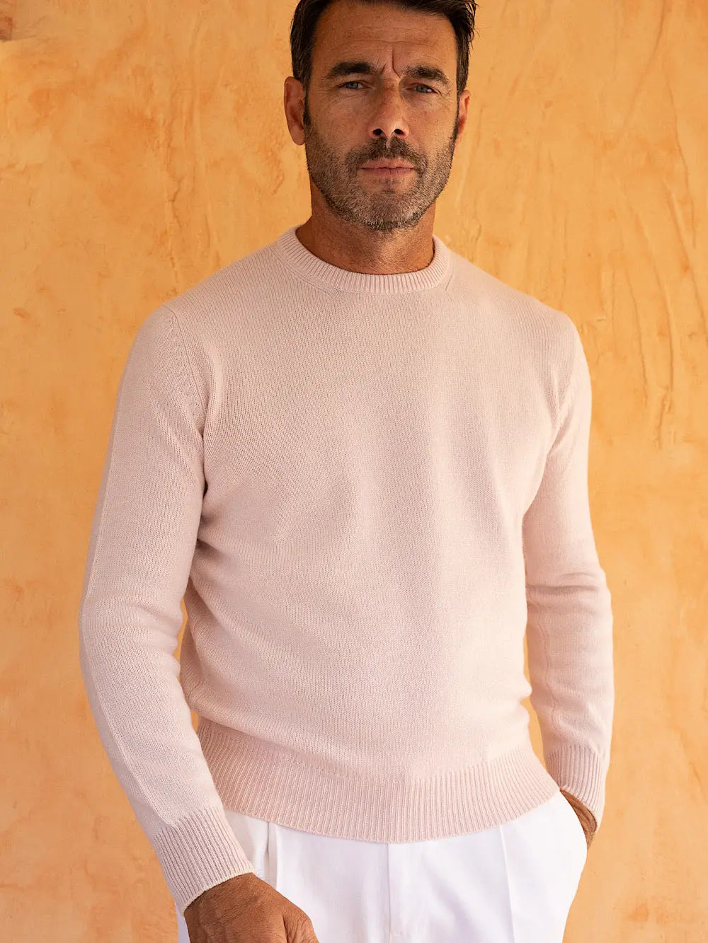 Girocollo cashmere tessuto Loro Piana panna - Guarino Store