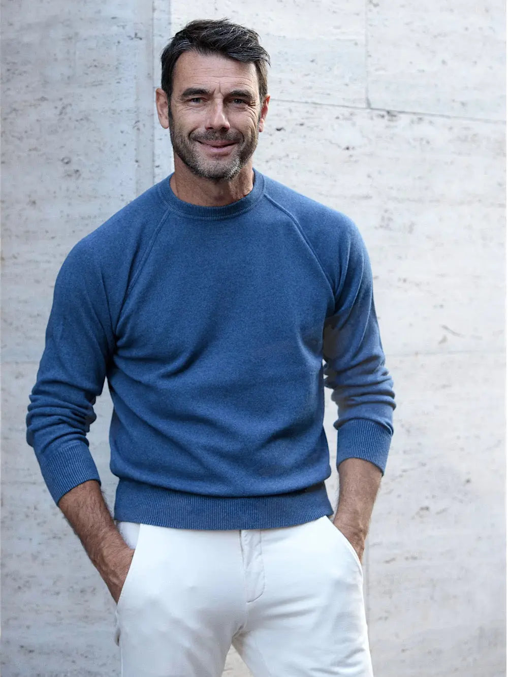 Girocollo Cashmere Taglio Felpa Lavato Blu Cobalto - Guarino Store