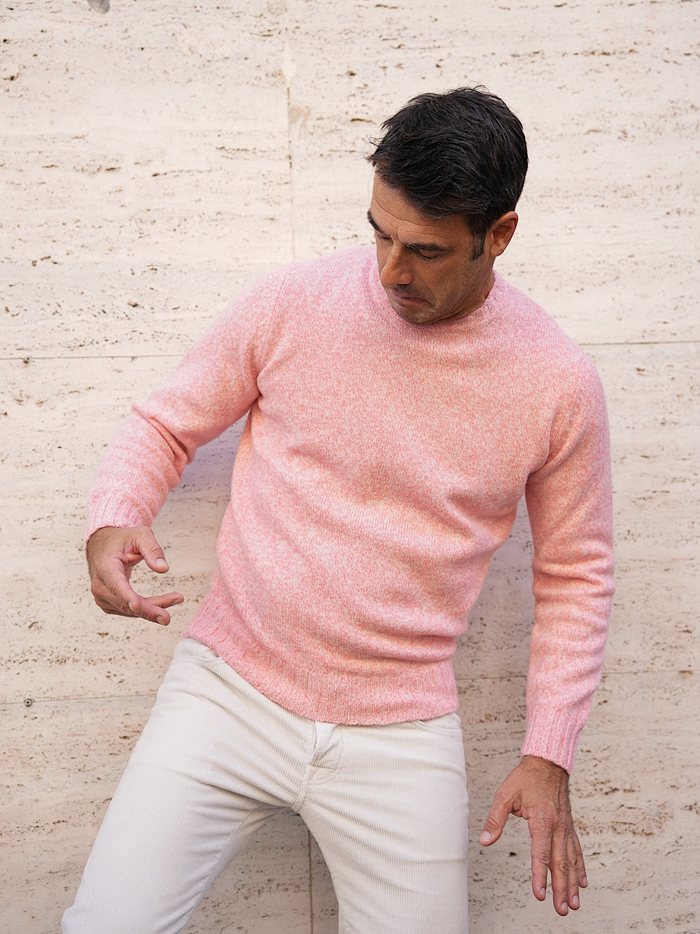 Girocollo Lana Cashmere rosa mélange - Guarino Store