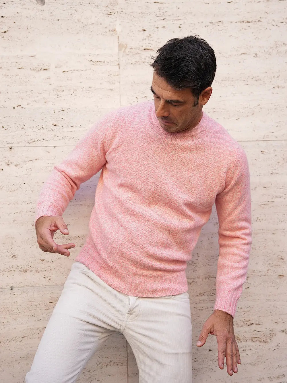 Girocollo Lana Cashmere rosa mélange - Guarino Store