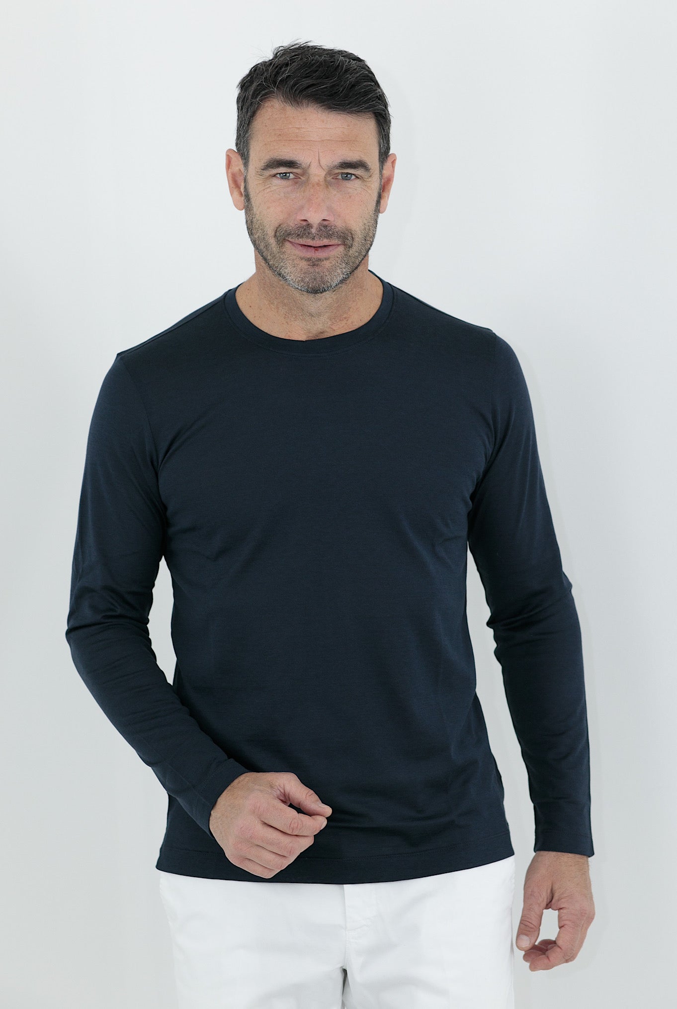 MARCO PESCAROLO T-Shirt Manica Lunga Seta Cotone Blu - Guarino Store