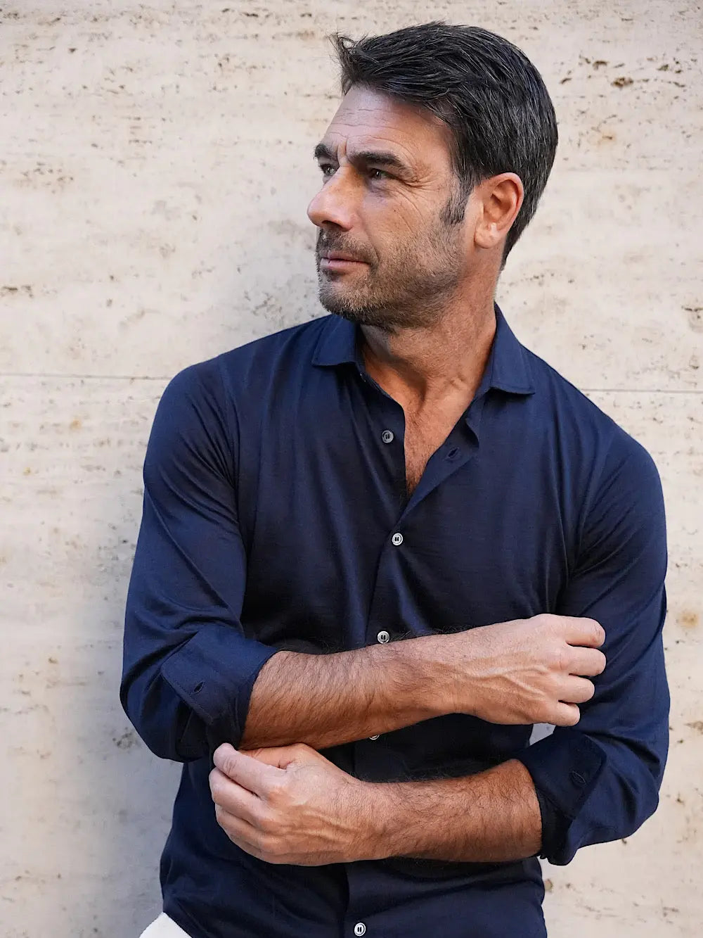 Fedeli Camicia Thomas in Jersey di Lana Blu - Guarino Store