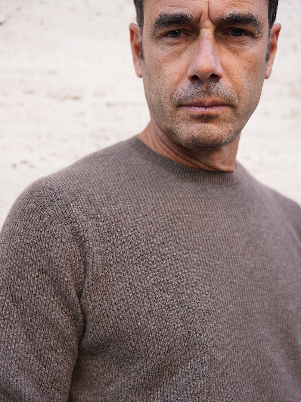 Girocollo Cashmere a Costa Inglese tortora - Guarino Store