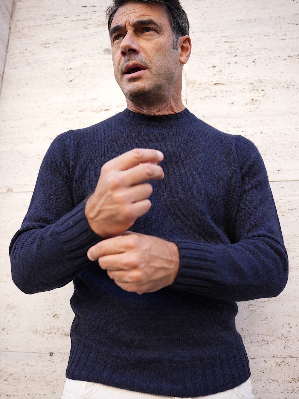 Girocollo Lana Cashmere blu mélange - Guarino Store