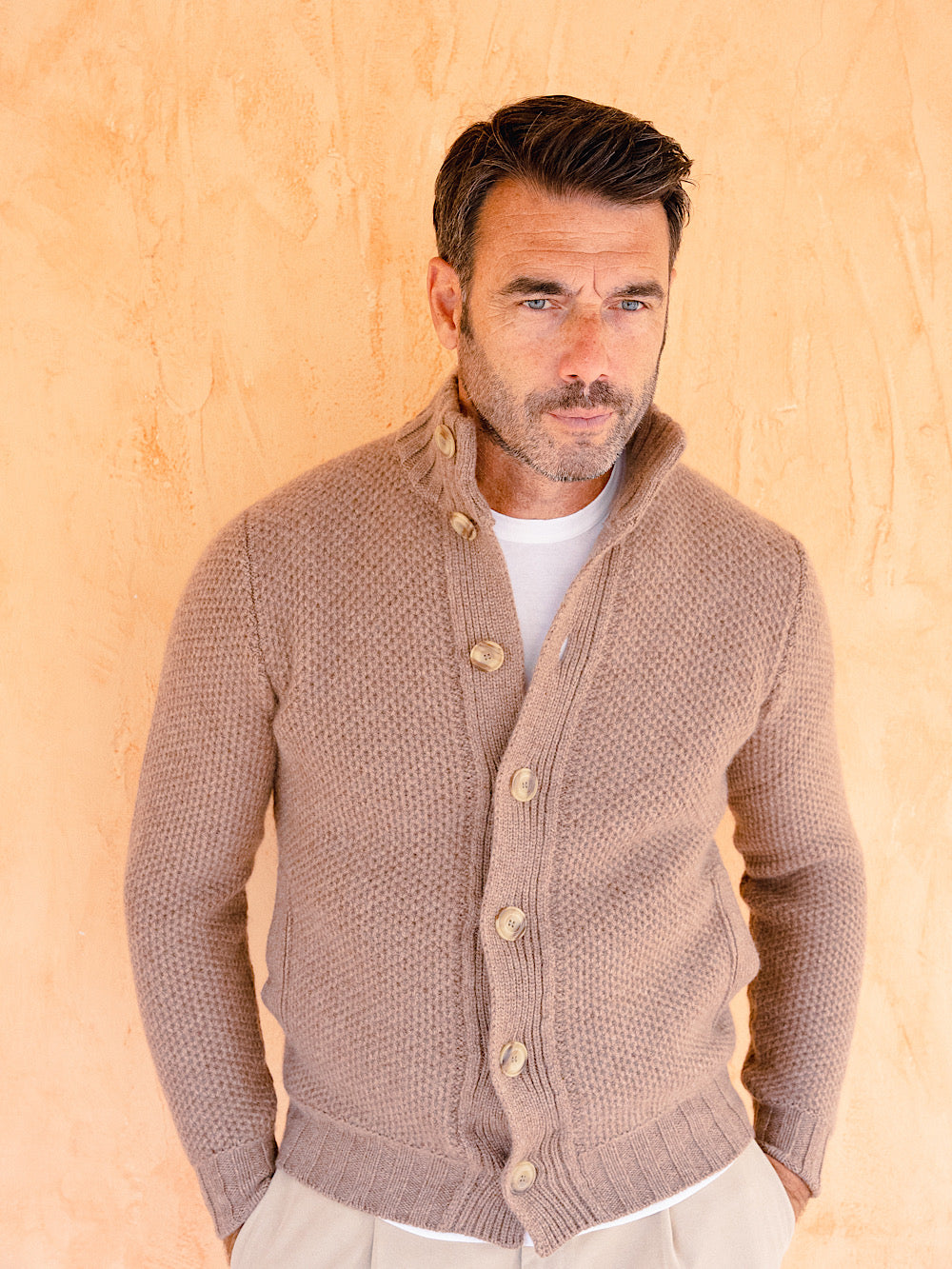Giacca in maglia cashmere nocciola - Guarino Store