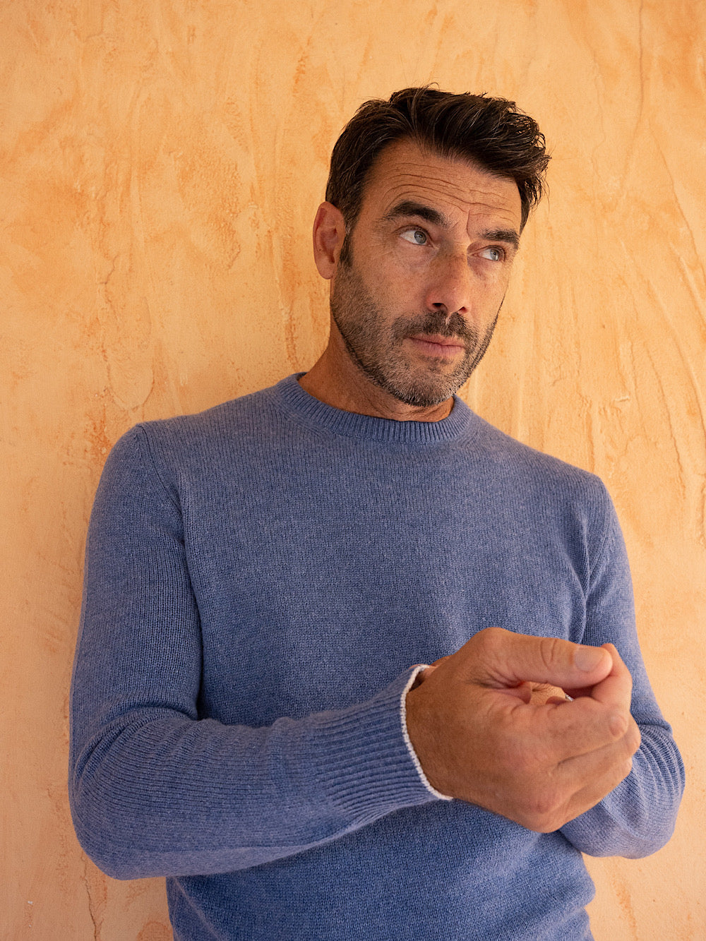 Girocollo cashmere tessuto Loro Piana blu avio - Guarino Store