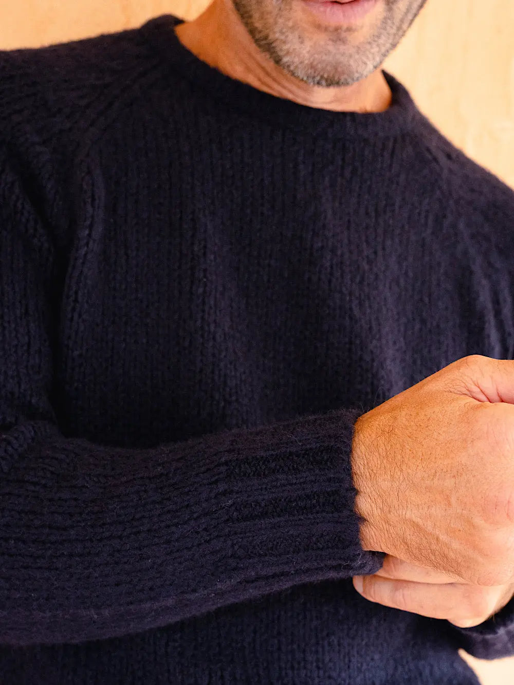 Girocollo raglan cashmere spazzolato blu navy - Guarino Store