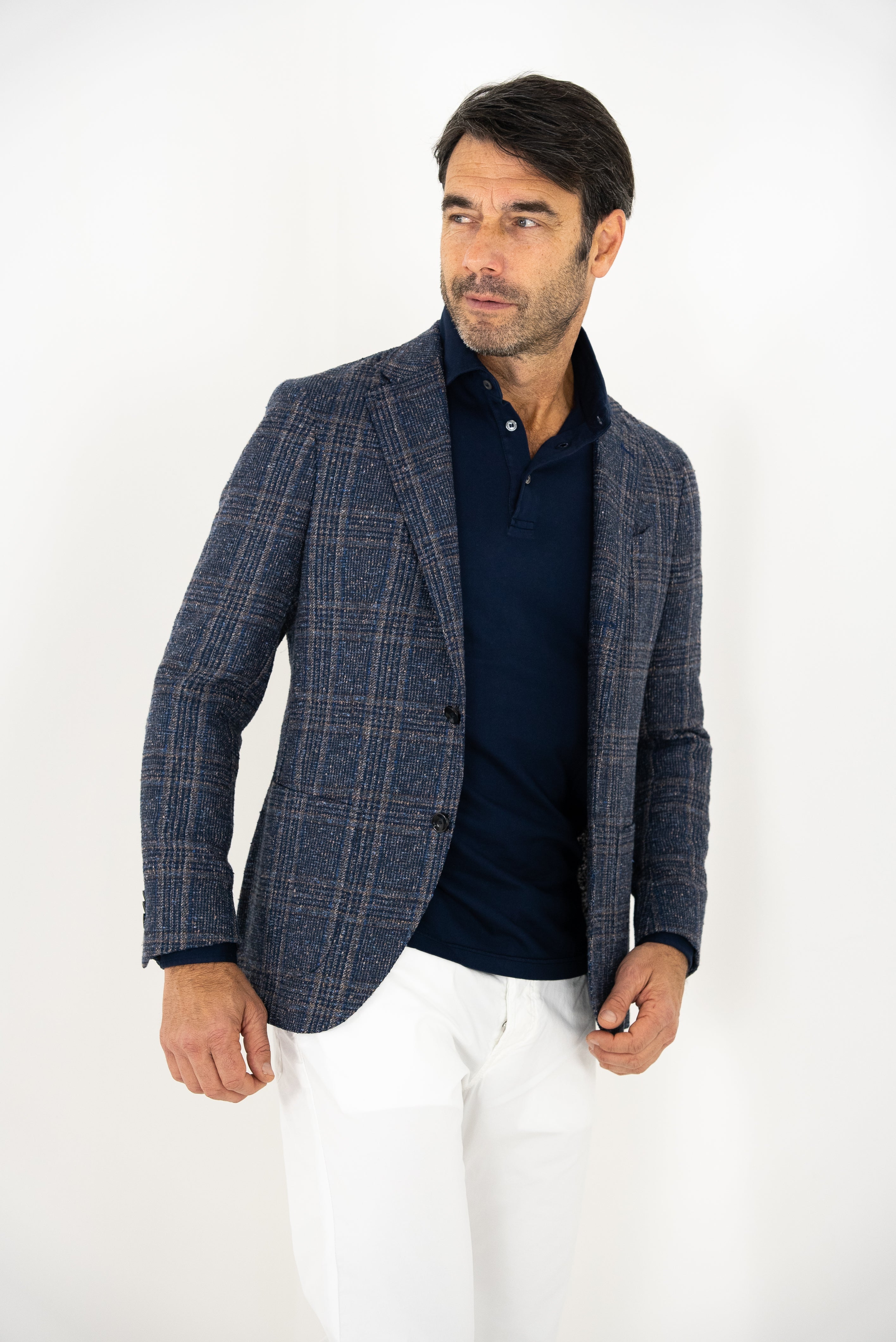 Guarino Giacca Galles in Lino Blu e Marrone - Guarino Store