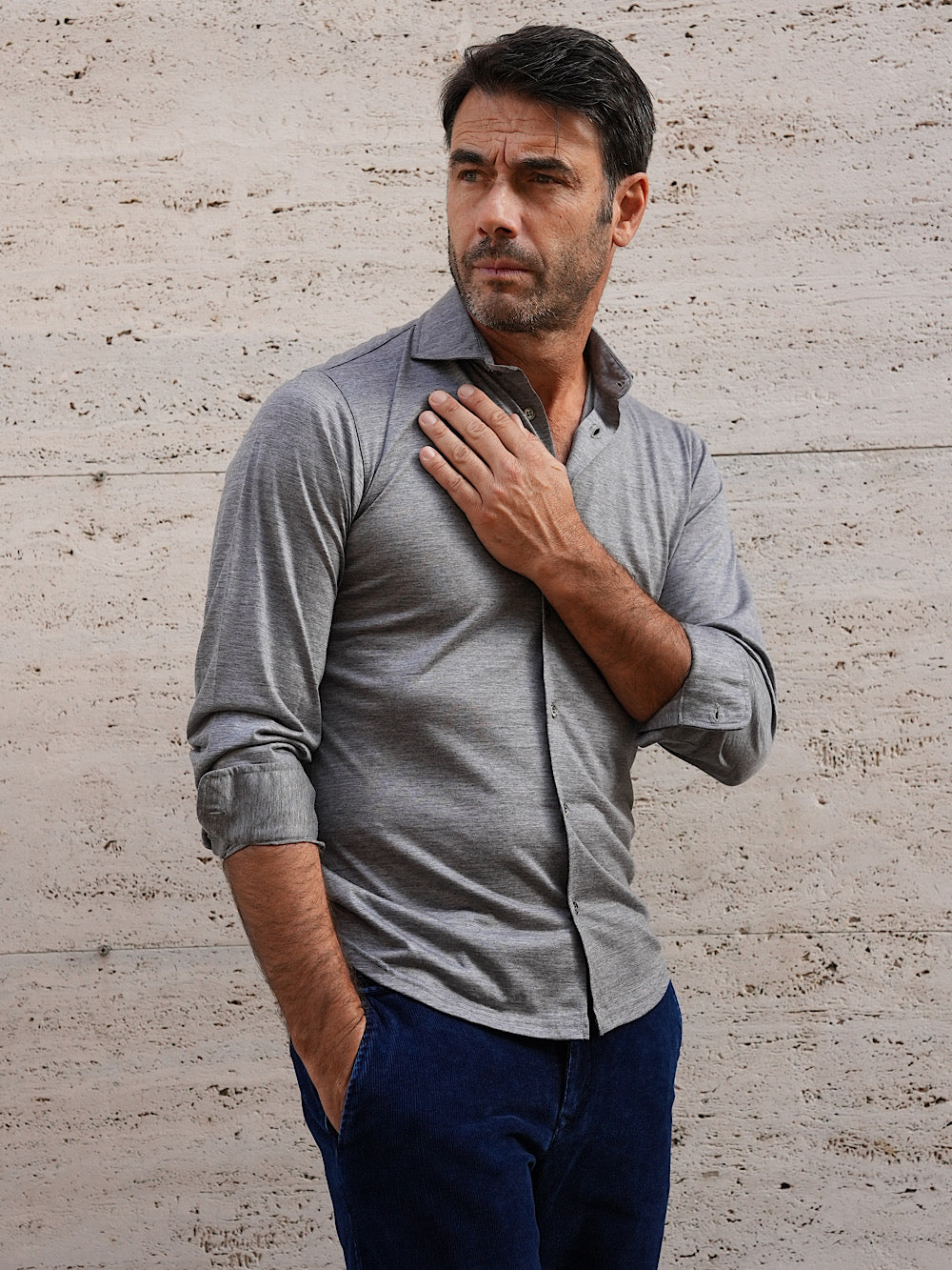 Camicia Thomas in Jersey di Lana grigia - Guarino Store