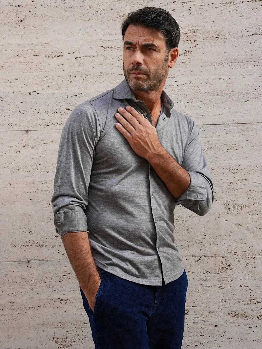 Camicia Thomas in Jersey di Lana grigia - Guarino Store
