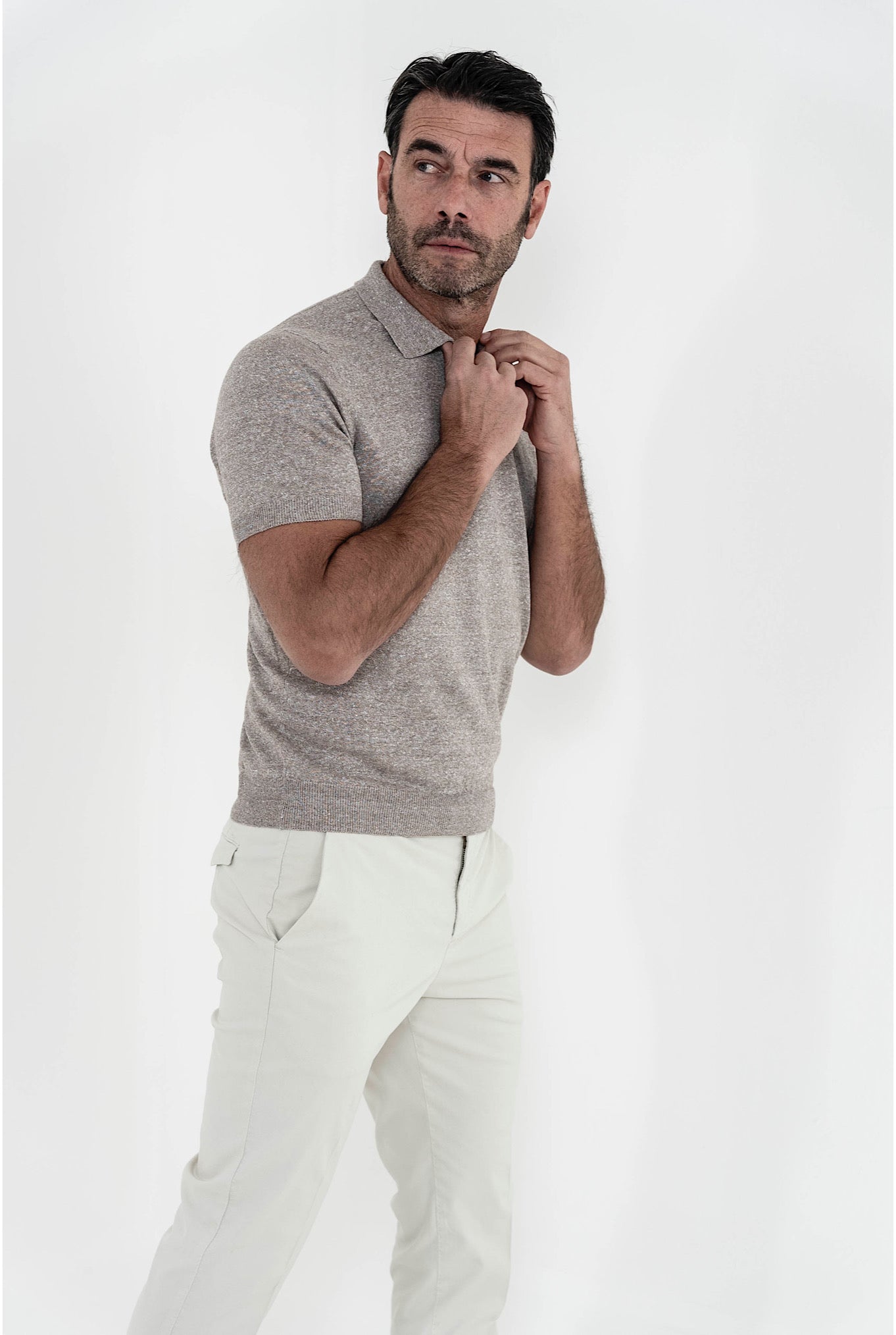 BARBA Polo Manica Corta Tortora Mélange - Guarino Store