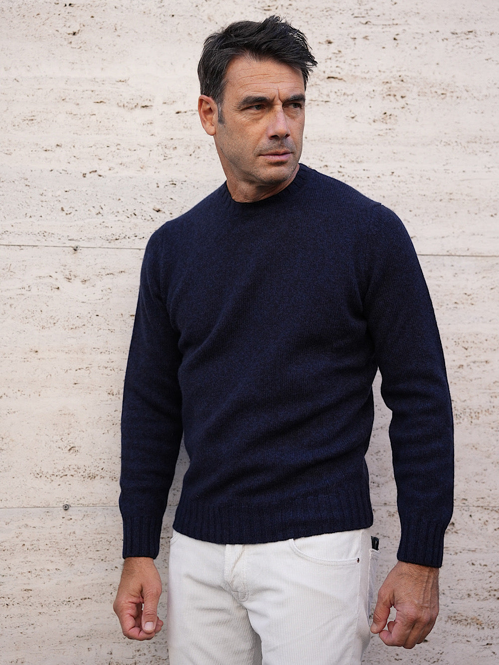 Girocollo Lana Cashmere blu mélange - Guarino Store