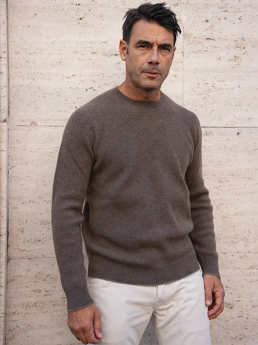 Girocollo Cashmere a Costa Inglese tortora - Guarino Store